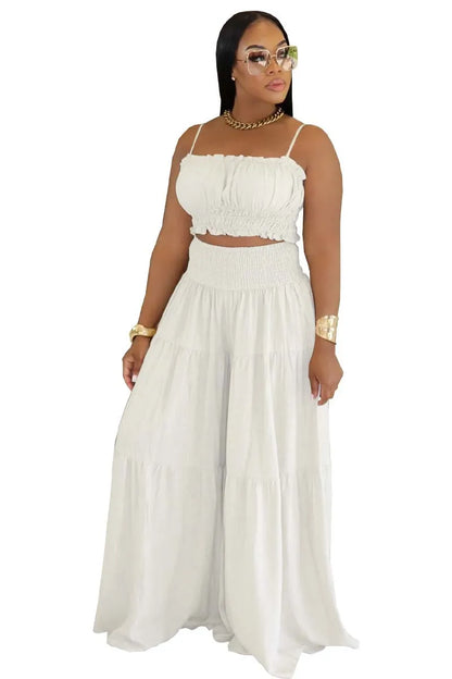 Solid Color Spaghetti Strap Tube Top + Wide Leg Pants