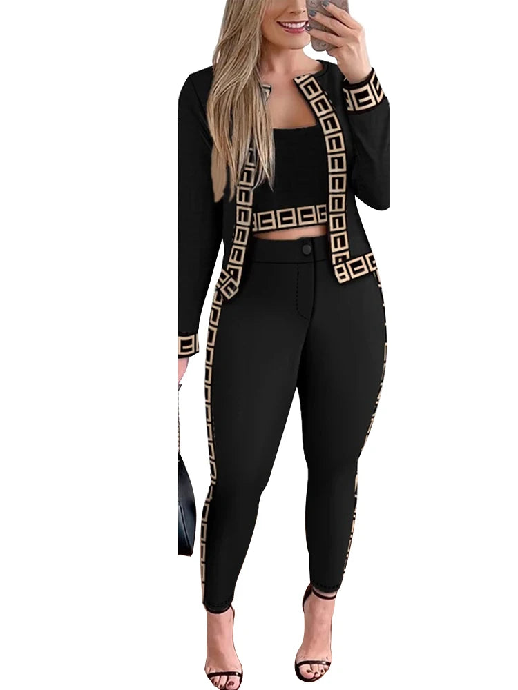 Vanessa Crop Top & Pants Set With Coat