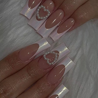 24Pcs Simple White French Press on Nails with Glue Long Ballet False Nails Wearable Coffin Fake Nails Full Cover Nail Tips