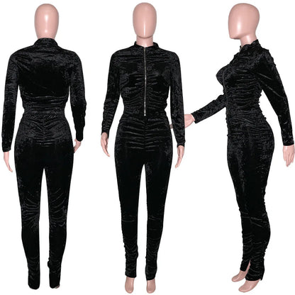 New Winter Fashion Zipper Tops + Slim Pencil Pant Sets