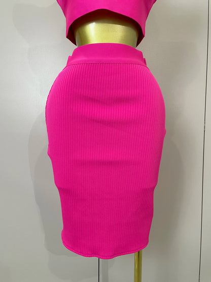 Celebrity Ruffles Red Bandage Skirt Sets