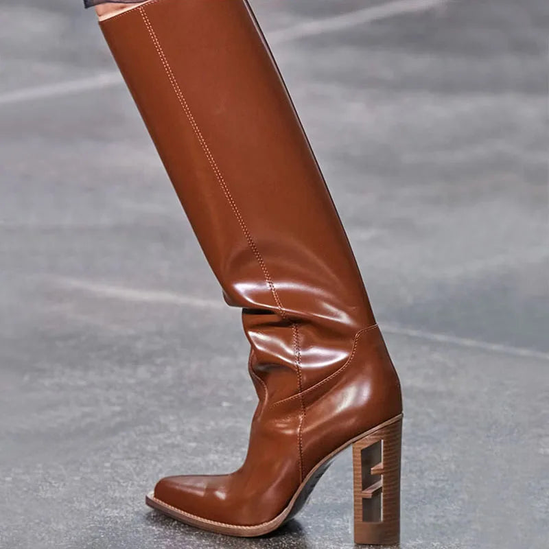 Mihil PU Leather Chunky Heel Boots