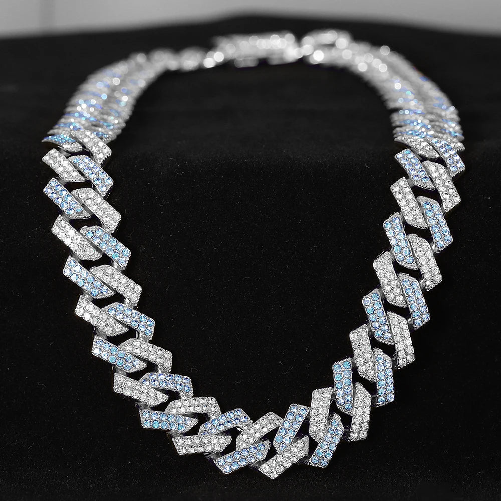 2PCS Hip Hop Cuban Blue White Chain Bracelet + Necklace Men/Women Gifts Every Day Wear Exquisite Punk Style Jewelry