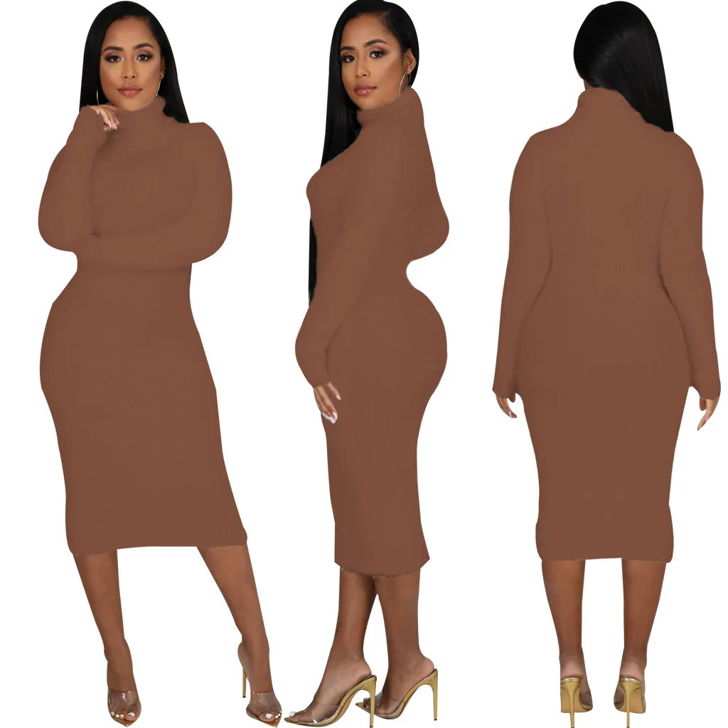 Solid color crew neck sweater dress JX5389