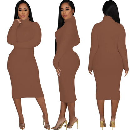 Solid color crew neck sweater dress JX5389