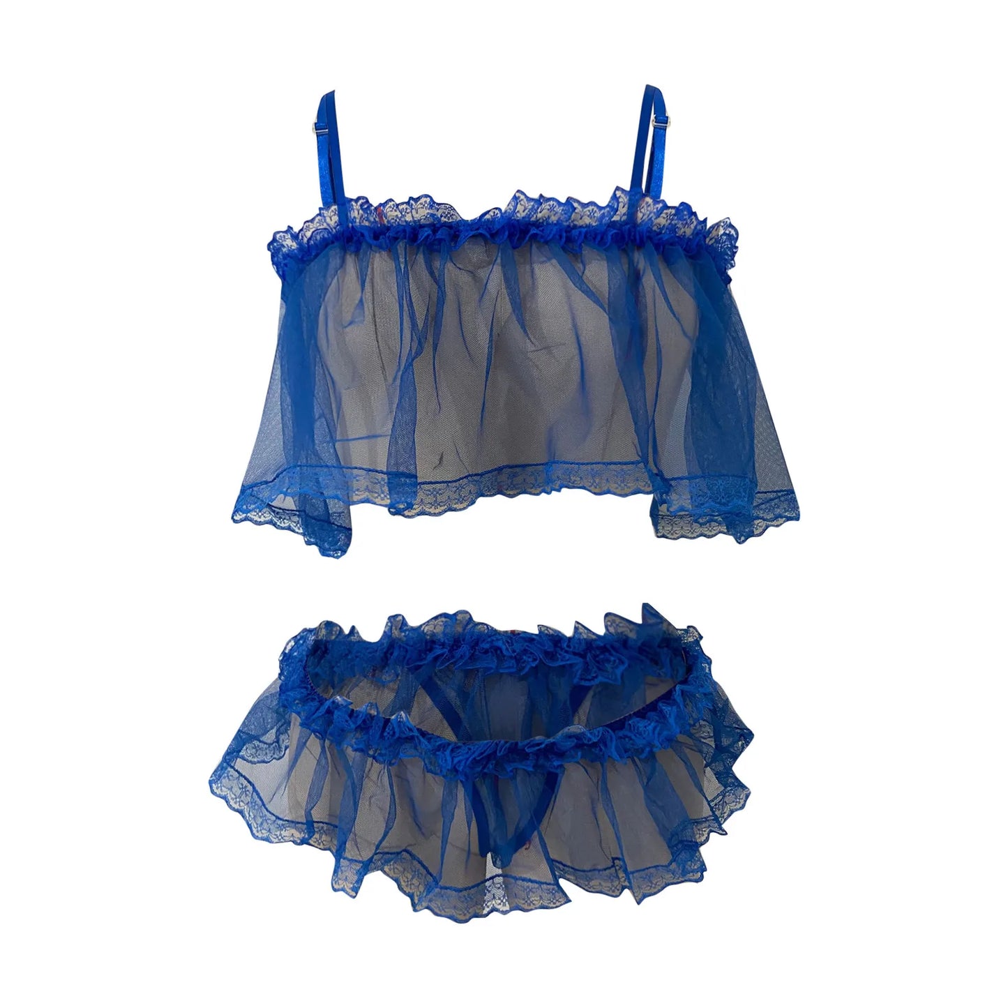2pc Babydoll Mesh Underwear Sleepwear Pajamas Underwire Lace Lingerie Set
