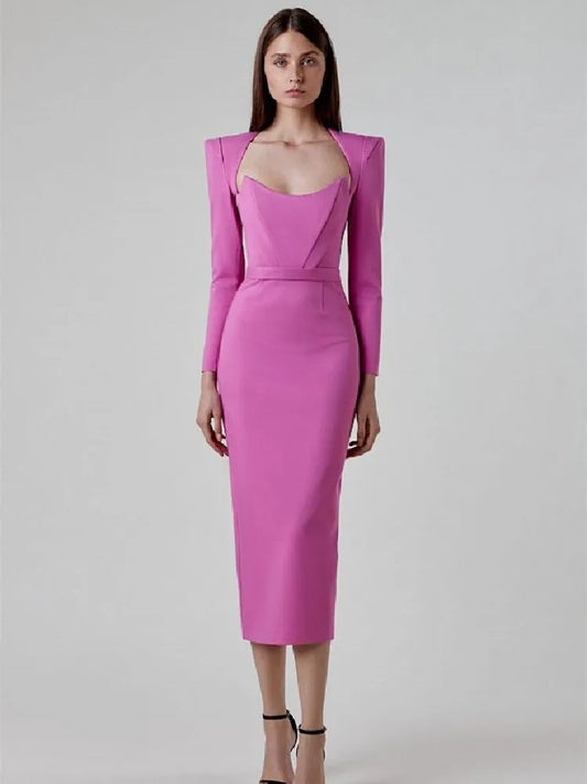 Ashanti Long Sleeve Bandage Dress Autumn Winter Elegant Midi Bodycon Dress (Christmas Party)