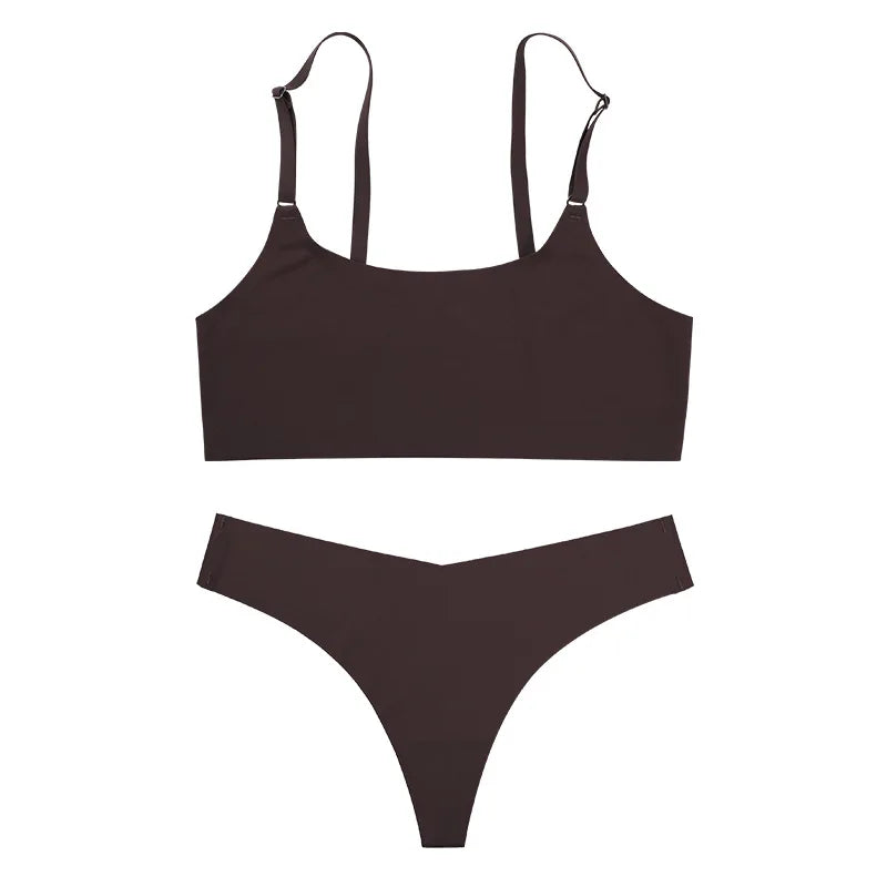 Seamless Thong Low Waist Panties Wire Free Bra Lingerie Set (1pc)