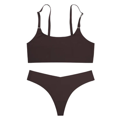 Seamless Thong Low Waist Panties Wire Free Bra Lingerie Set (1pc)