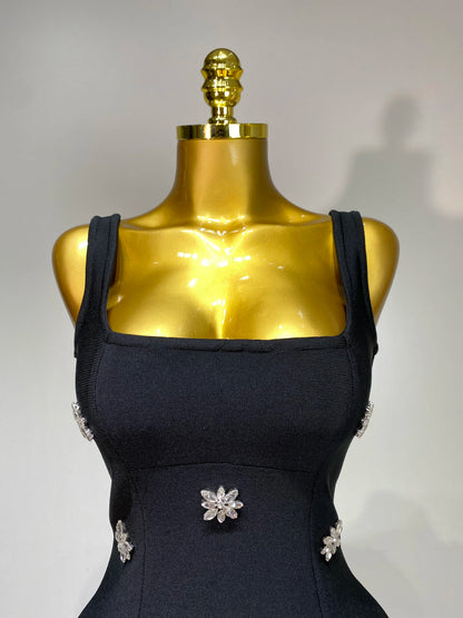 Crystal Sleeveless Square Collar Bodycon Mini Bandage Dresses