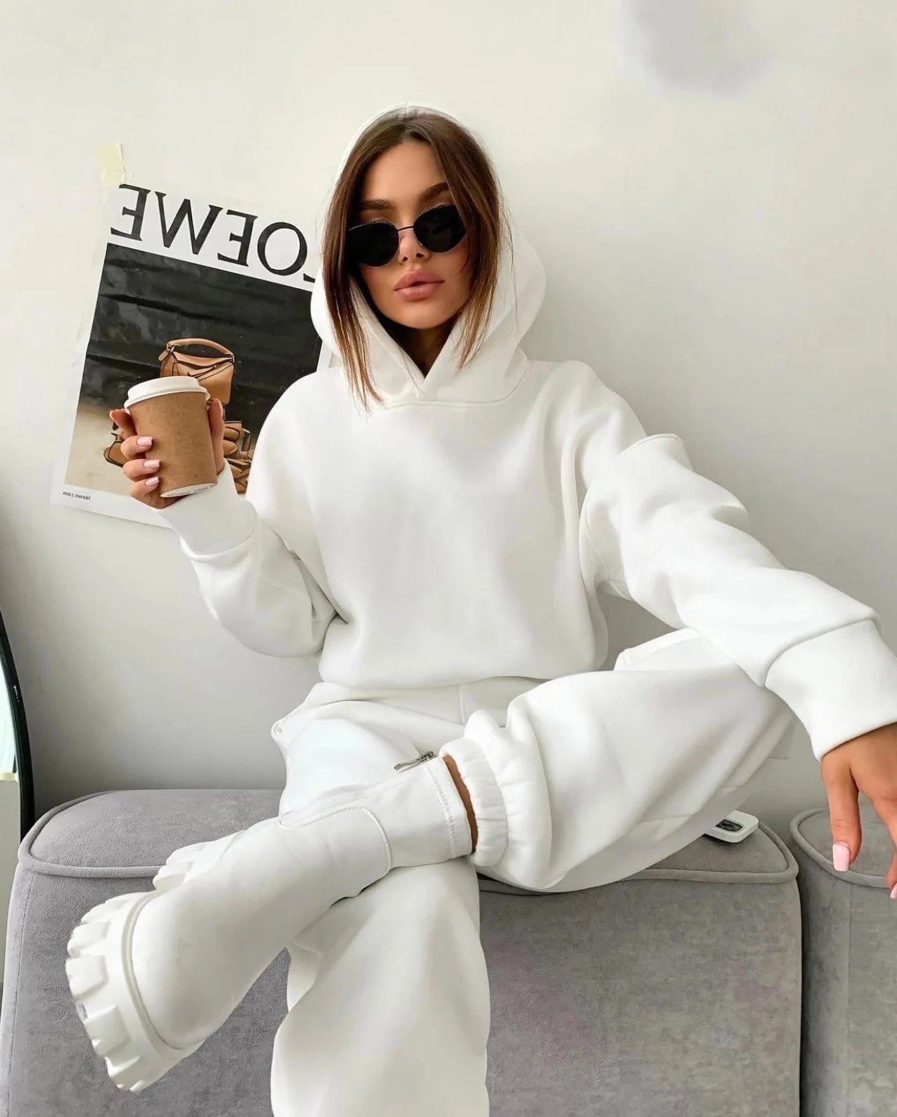 Sanga Two Piece Sets Hooded Sweatshirts Streetwear Pants Solid Suit Sweatpants Jogging Trousers (Autumn Outfits)