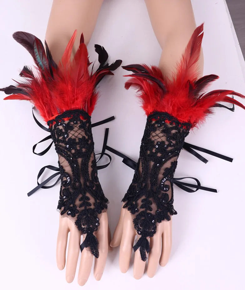 Daniella Feather Cosplay Lace Wrist Gloves (Furry Accessories)