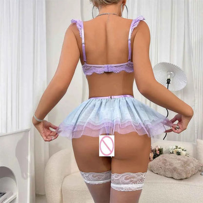 Cute Lace Tutu Skirt Bikini Underwear, Stylish Pushed Up Bra Nightwear Set Hot!