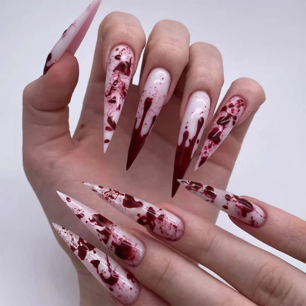 24Pc Long Stiletto Press on Nails Cherry Pink French False Nails with 3D Bow Pearls Design Detachable Acrylic Fake Nail Art Tips