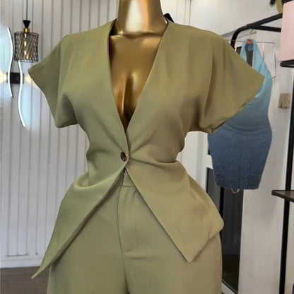 Single Button Blazer + Wide Leg Pant Sets