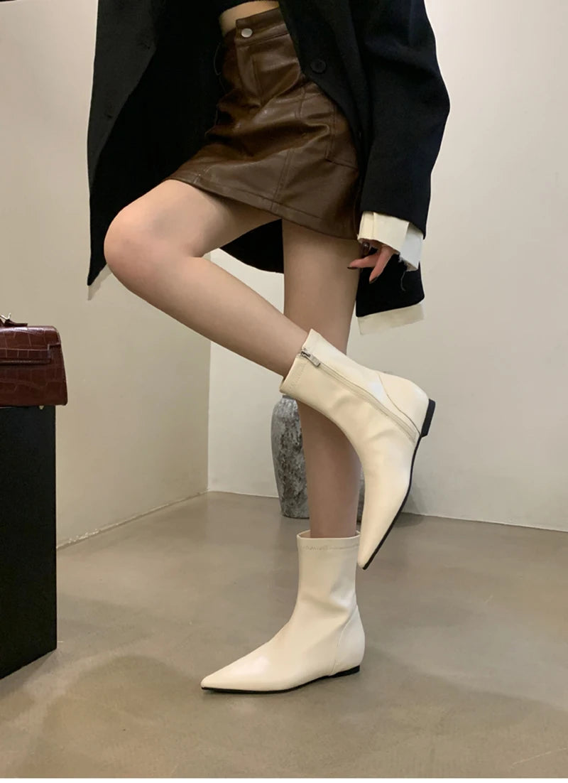 Maria's Pointed Toe Short Booties Concise Internal Elevation Shoes