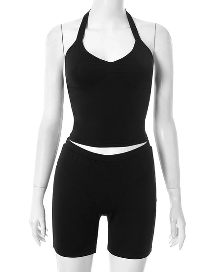 Halter Backless Vest + Stretchy Short Matching Sets