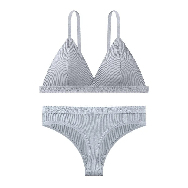 Push Up Bra Non-wire 1/3 Cup Bras + Thongs Lingerie Sets