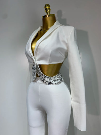 Long Sleeve Beading Bodycon Pant Bandage Sets