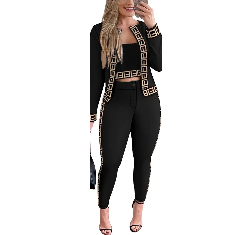 Vanessa Crop Top & Pants Set With Coat