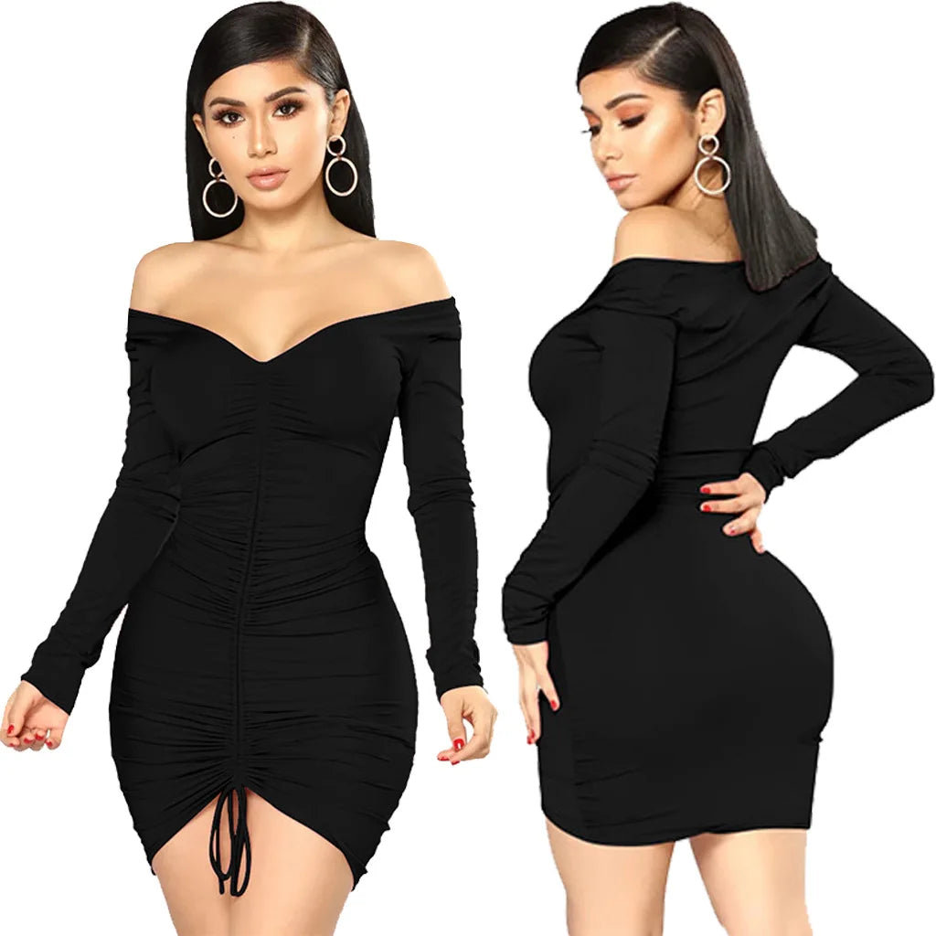 Big V-neck slightly wrinkled chest wrap dresses