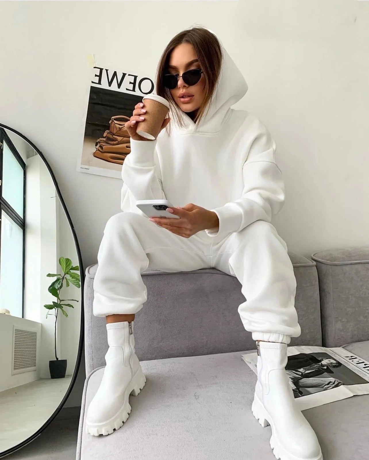 Sanga Two Piece Sets Hooded Sweatshirts Streetwear Pants Solid Suit Sweatpants Jogging Trousers (Autumn Outfits)