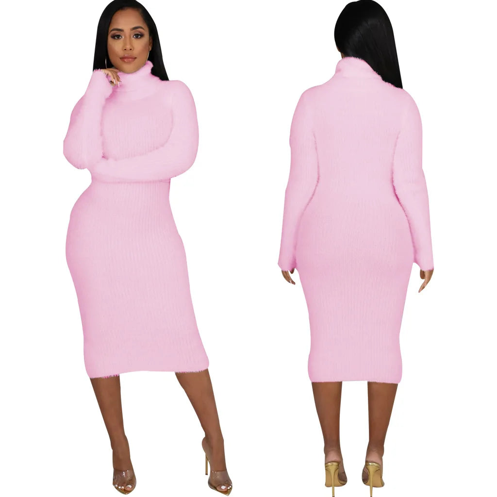Solid color crew neck sweater dress JX5389