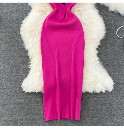 High Waist A-Line Silhouette Single Button Maxi Dresses