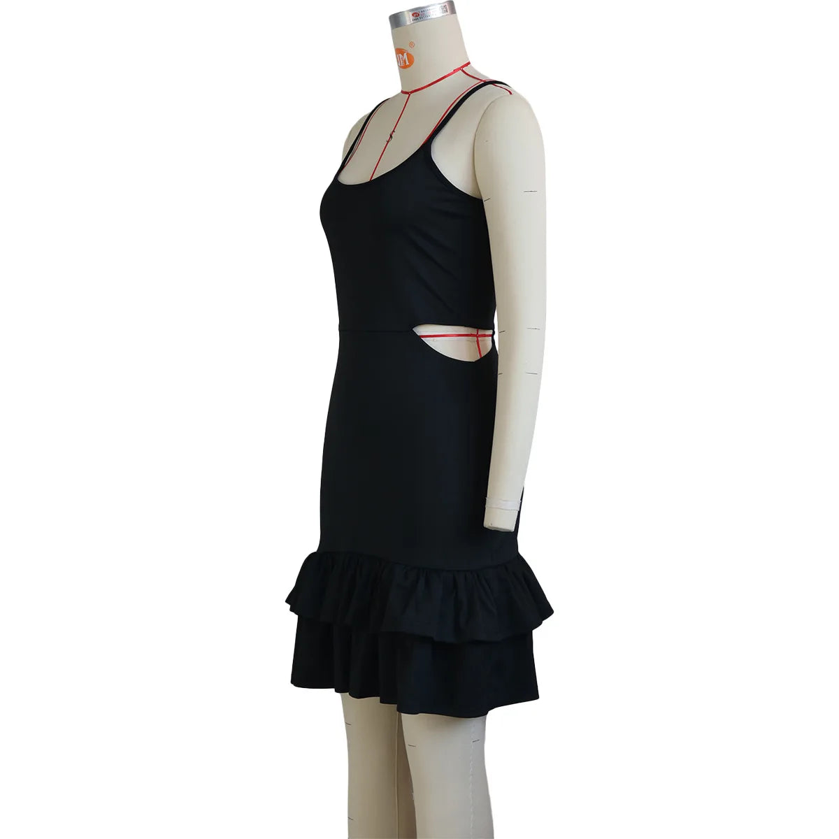 European and American Fashion Sling Low-cut Ruffled Mini Dress