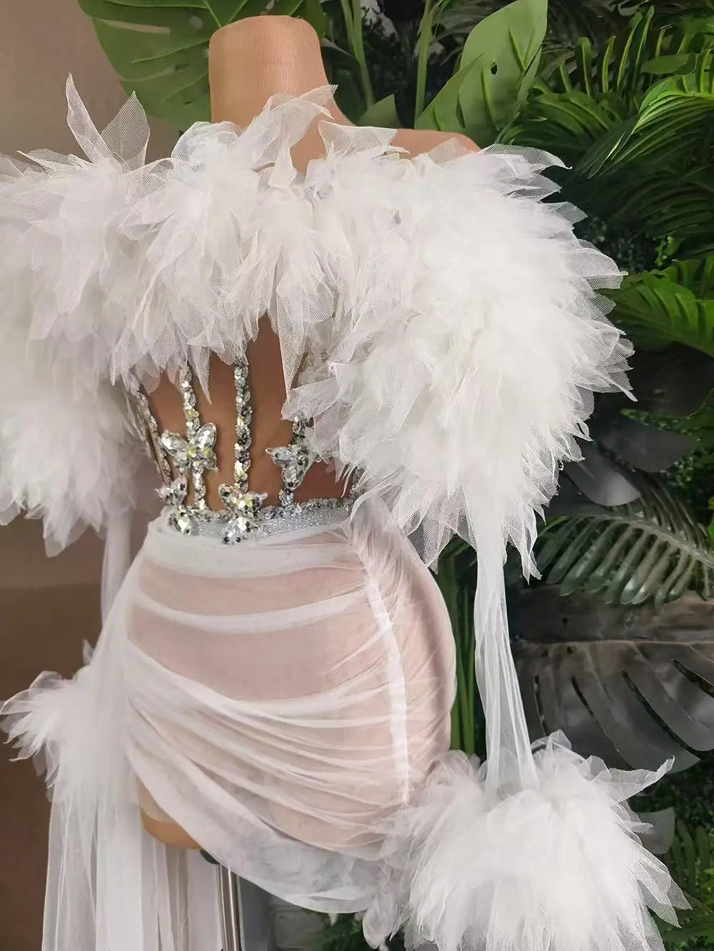 Strapless Mesh Ruffles 2 Pieces Bodycon Mini Dresses