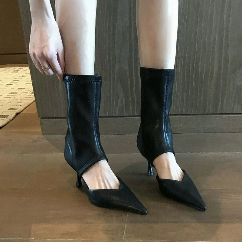 Vickie Ankle Boots Pointed Toe Hollow Thin High Heels Boots