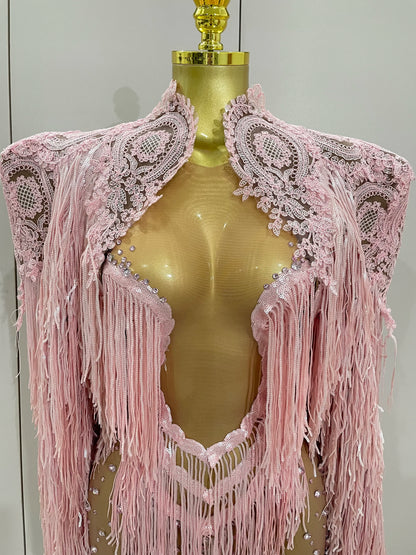 Luxury Sparkly Rhinestone Sequin Tassel Coat + Dress