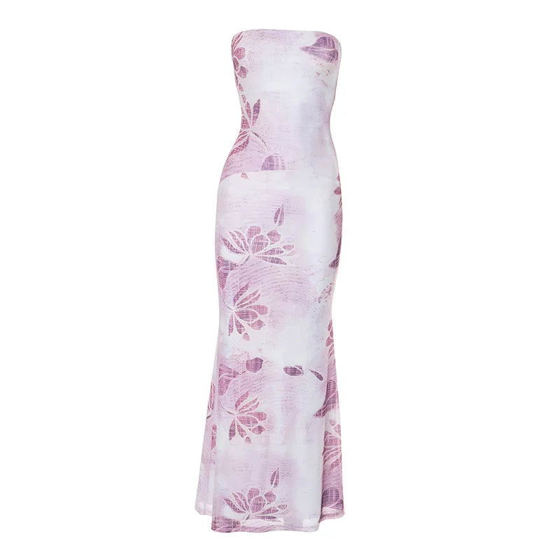 Floral Long Slim Bodycon Backless Maxi Dresses