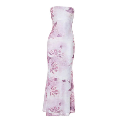 Floral Long Slim Bodycon Backless Maxi Dresses
