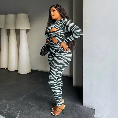 Hollow Out Jumpsuit and Top Zebra Stripes Matching Sets (New Style 🔥)