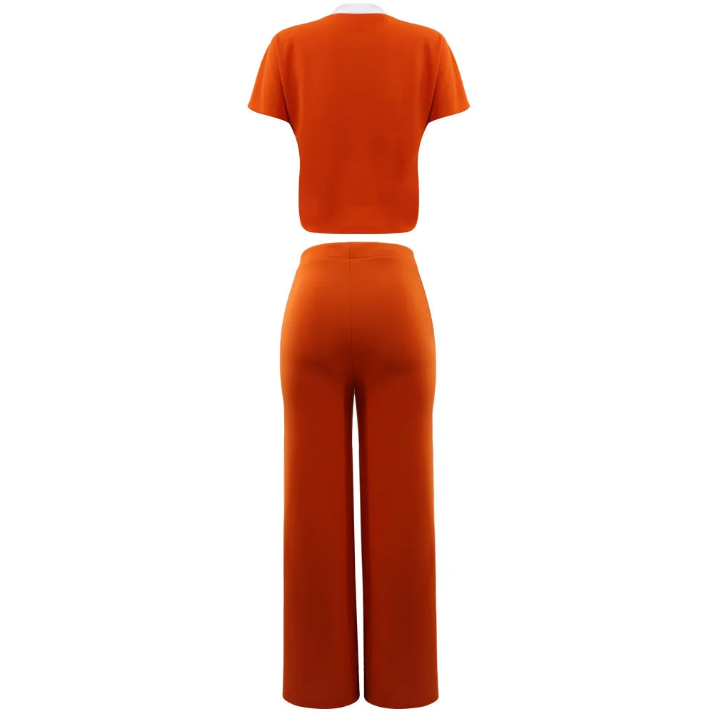 Katey Short-Sleeved T-shirt Straight Elegant Two-Piece Pant Suit