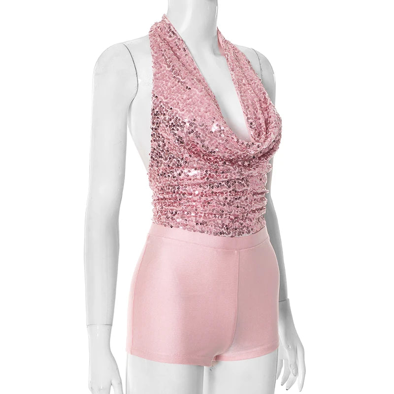 Halter Bandage Swing Collar Tank Tops + Short Sets