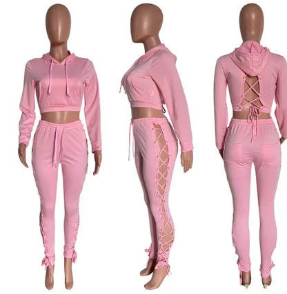 Cross-Border Tied Tops + Pants Hollow Sets(2 Piece Set)