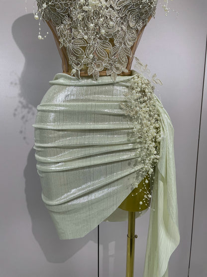 IN STOCK Luxury Shining Pearls Asymmetrical Outfits(2pcs.)