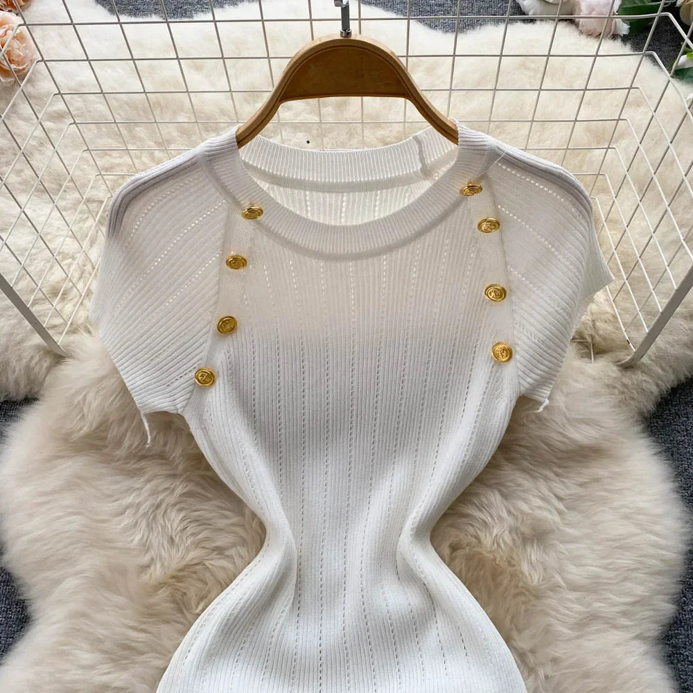 O Neck Short Sleeve Elastic Slim Sheath Dresses