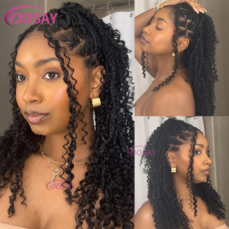 Sue Synthetic Curly Wigs Short Bob 360 Full Lace Braids Wigs 12 Inch Boho Knotless Braided Wigs Goddess Box Wig Pre-Pluck Baby Hair