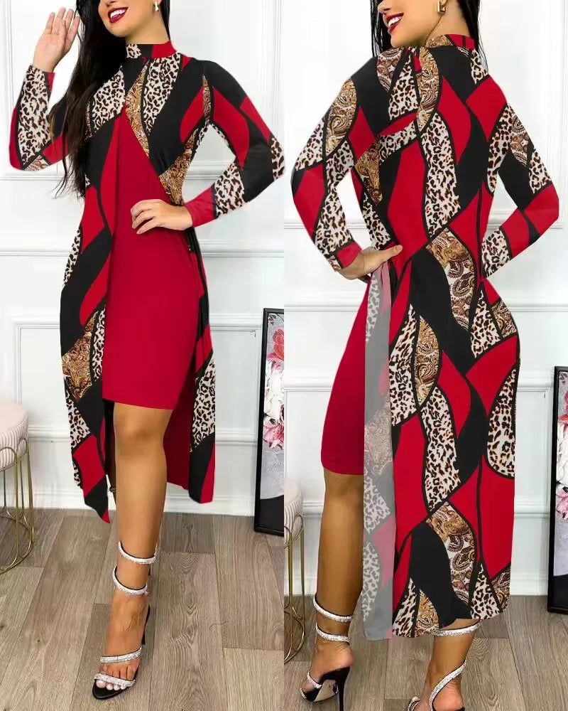 Two Piece Set Print Dresses Sets (Office Lady)