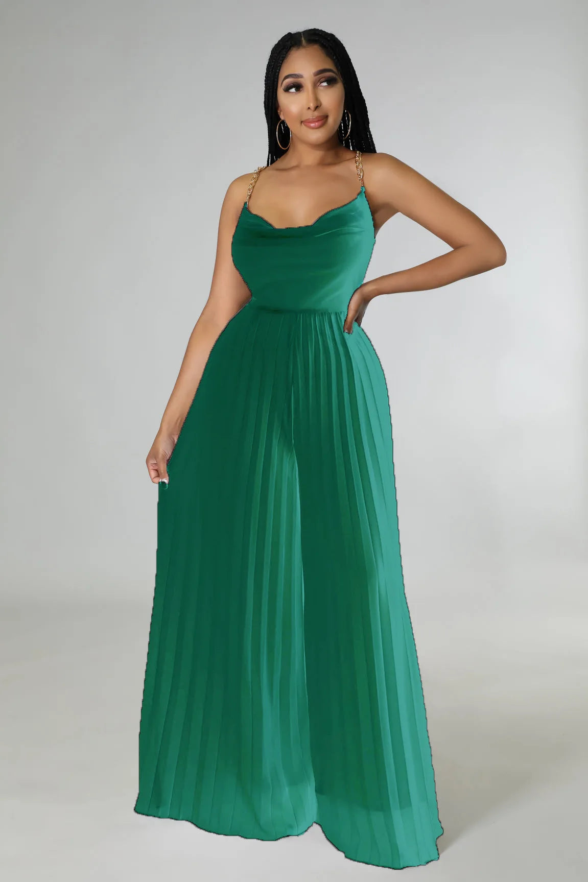 Kannia High-end Pleated Backless Wide-leg Jumpsuit