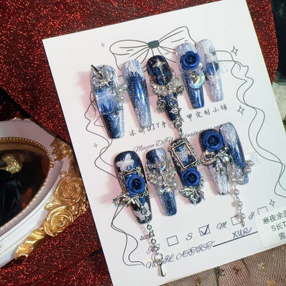 Midnight Star Blue Gothic Press On Nails (Extra Long)