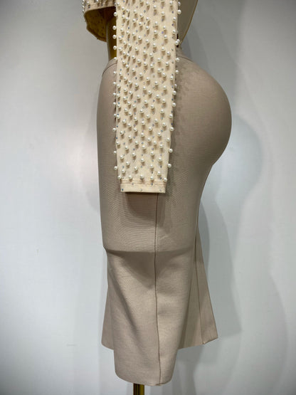 Celebrity Long Sleeve Mesh Pearl Top + Midi Skirt Sets