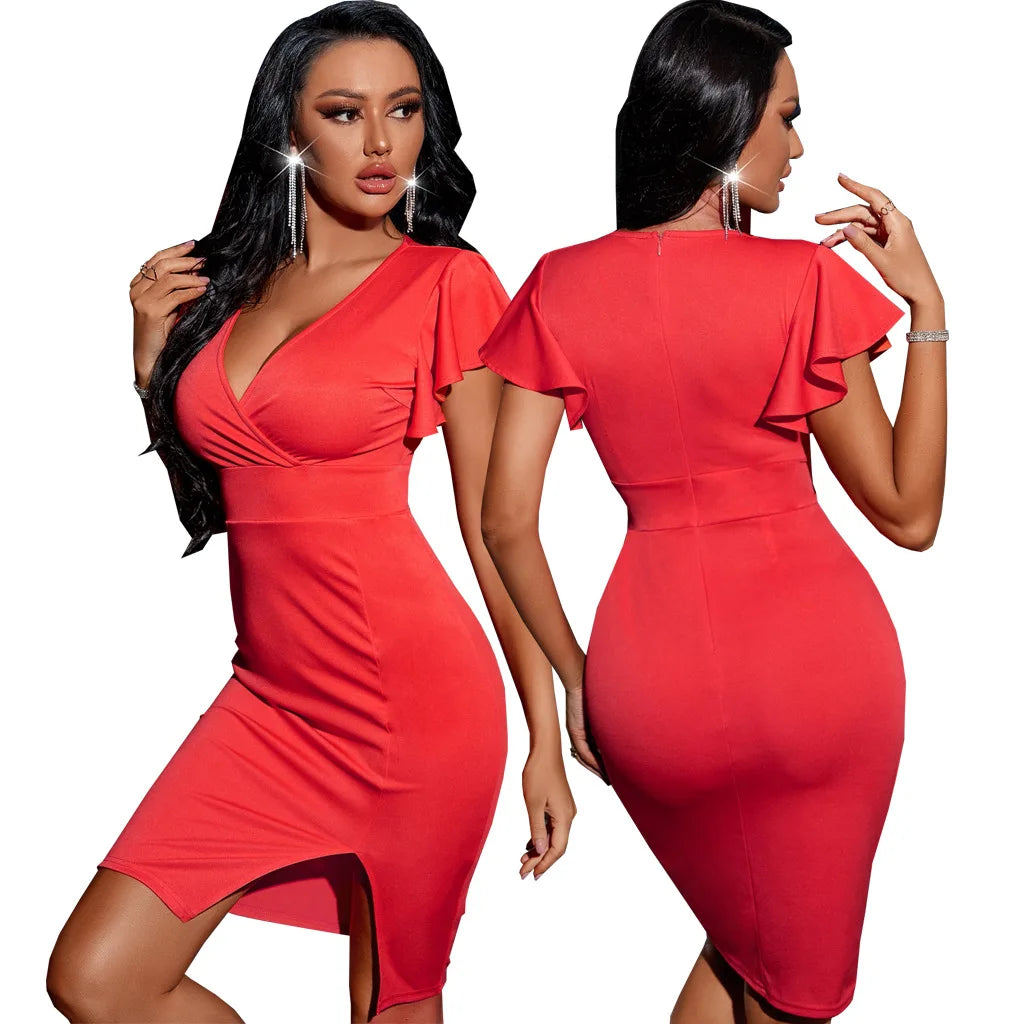 Night Slim V-Neck Dresses