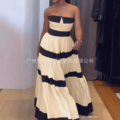 New Elegant Sleeveless Stripes Maxi Dresses