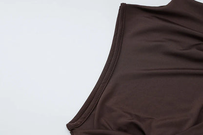 Elegant Turtleneck Sleeveless High Waist Pleated Dresses