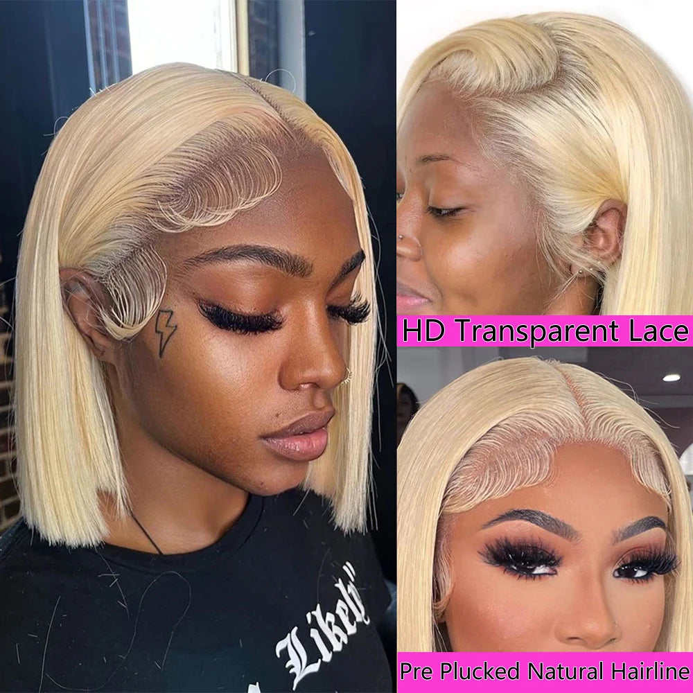 13x4 Short Bob 613 Pink Sky Blue Grey Bone Straight Lace Front Human Hair Wigs For Women Brazilian Colored Lace Frontal Wig