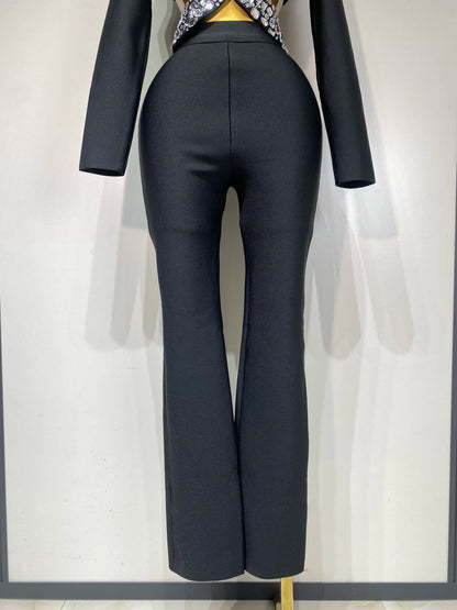 Long Sleeve Beading Bodycon Pant Bandage Sets